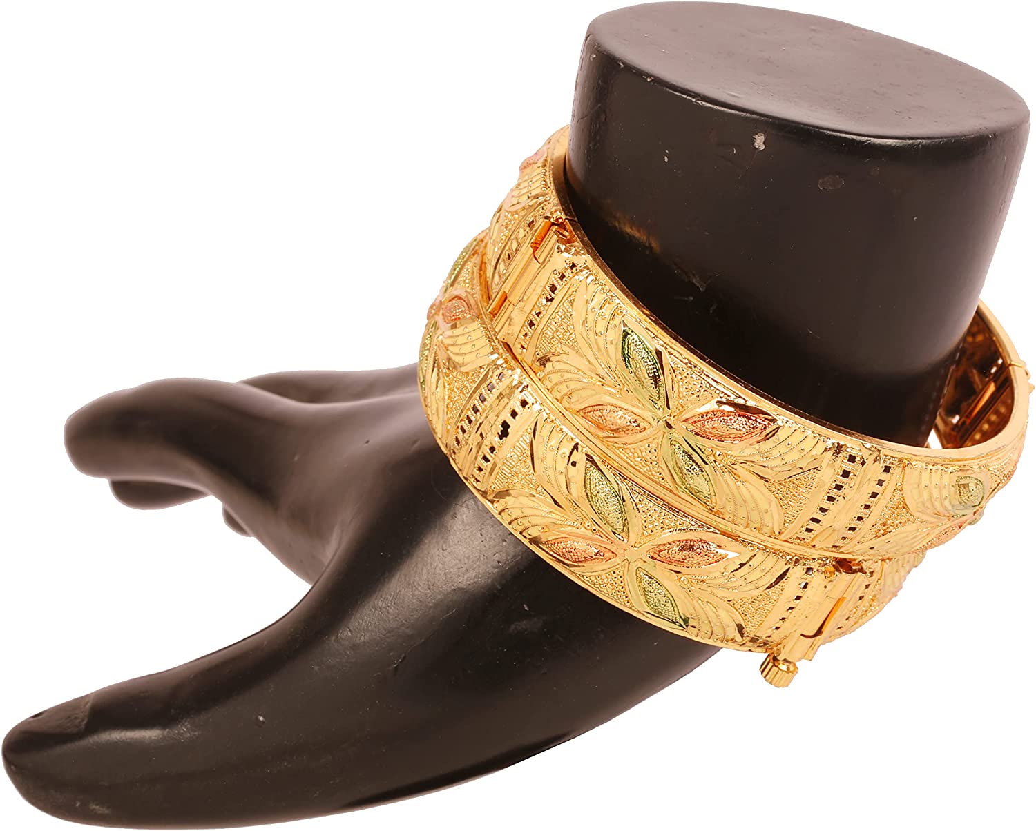Touchstone Indian Bollywood Finely Hand Engraved Peeled Metal Pretty Mesh Work Jaipur Meenakari Enamel Exclusive Designer Jewelry Bangle Bracelets in Gold Tone for Women. - Image 2